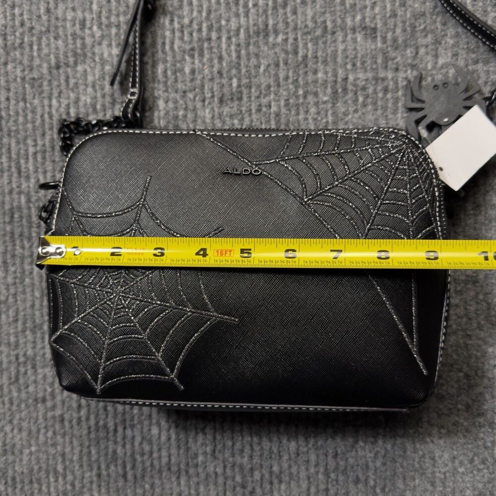 Aldo Black Silver Spider Web Purse Crossbody Bag Spider Charm Halloween Goth NEW - Picture 9 of 12